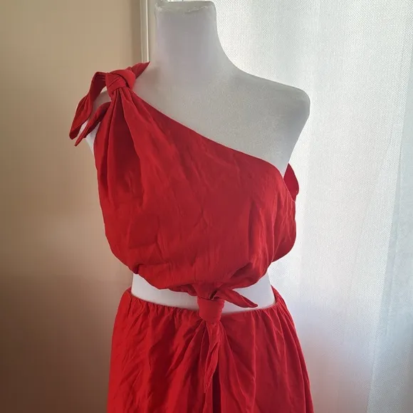 FARM RIO Red Midi Knot Dress, Small,$310