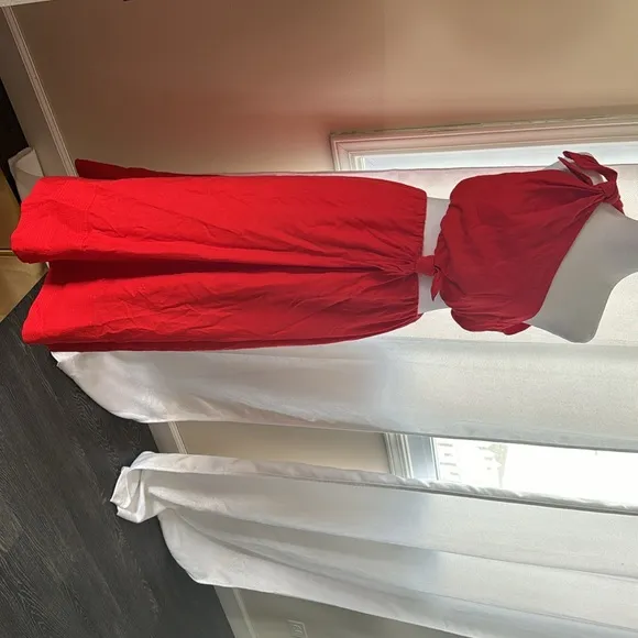 FARM RIO Red Midi Knot Dress, Small,$310