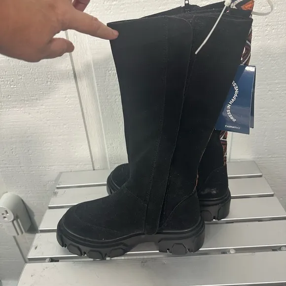 Farm Rio Shoes Farm Rio Black Suede Chunky Knee High Boots Size 6 NWOT