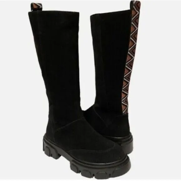 Farm Rio Shoes Farm Rio Black Suede Chunky Knee High Boots Size 6 NWOT