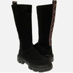 Farm Rio Shoes Farm Rio Black Suede Chunky Knee High Boots Size 6 NWOT