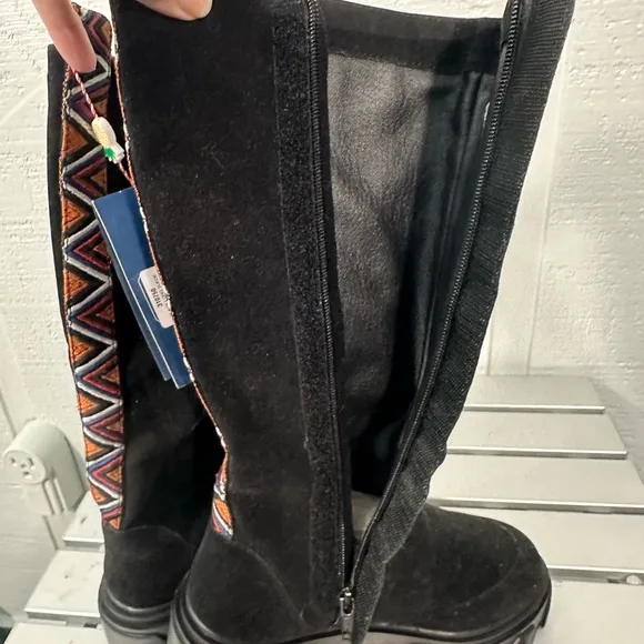 Farm Rio Shoes Farm Rio Black Suede Chunky Knee High Boots Size 6 NWOT