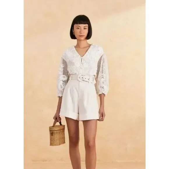 Farm Rio Tailored Pleated Linen Shorts Size Medium
