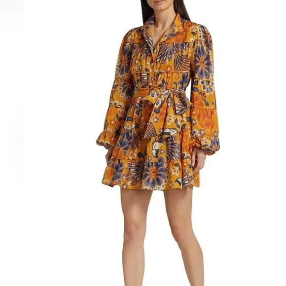 FARM RIO Yellow Pineapple Flowers Mini Dress, SIZE SMALL 0835