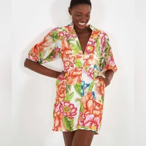 FARM RIOVintage Floral Eyelet Mini Dress In Multi (D6)