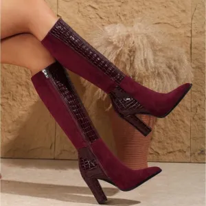 Fashion Over-The-Knee Boots For Women, High Heel Casual Zipper Tall Boots, Red,