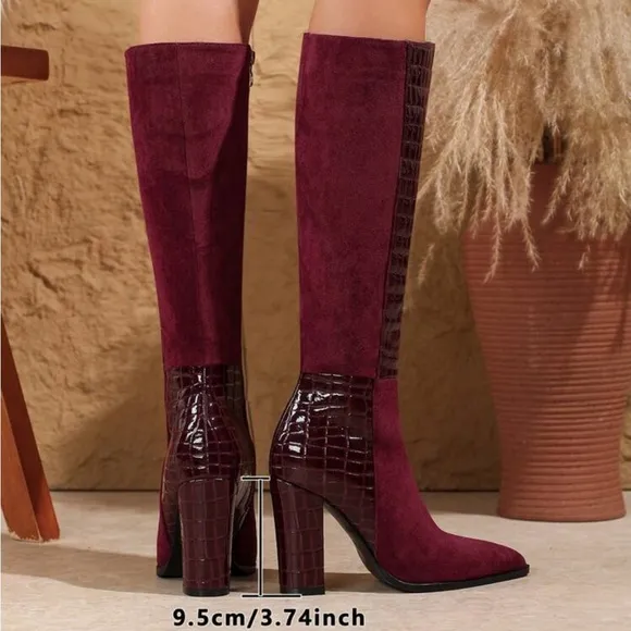 Fashion Over-The-Knee Boots For Women, High Heel Casual Zipper Tall Boots, Red,