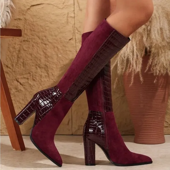 Fashion Over-The-Knee Boots For Women, High Heel Casual Zipper Tall Boots, Red,