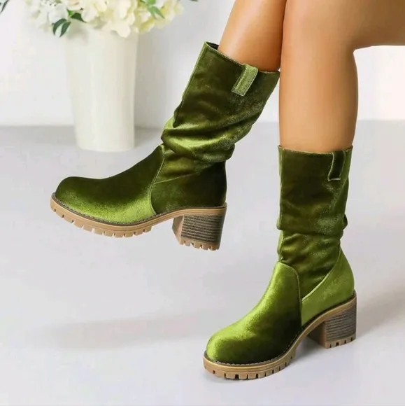 Fashion Women Boots Casual Riding Boots Suede Round Toe Chunky High Heel,Retro