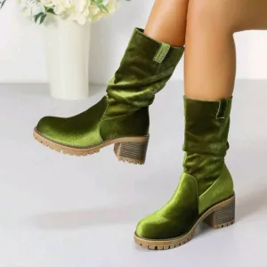 Fashion Women Boots Casual Riding Boots Suede Round Toe Chunky High Heel,Retro