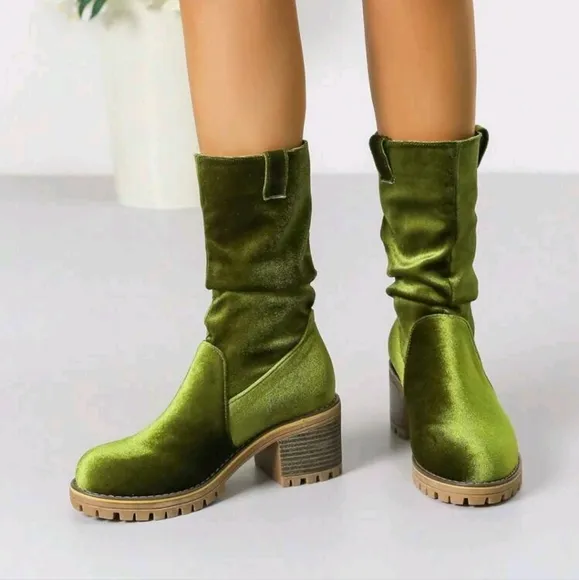 Fashion Women Boots Casual Riding Boots Suede Round Toe Chunky High Heel,Retro