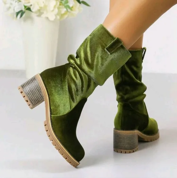 Fashion Women Boots Casual Riding Boots Suede Round Toe Chunky High Heel,Retro