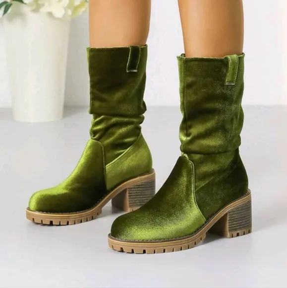 Fashion Women Boots Casual Riding Boots Suede Round Toe Chunky High Heel,Retro