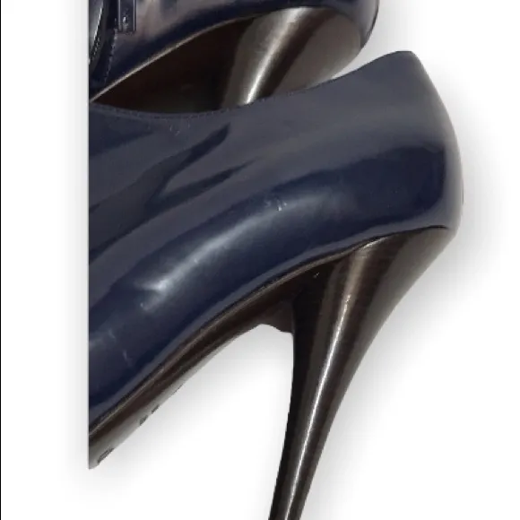 FENDI Navy Patent Leather  Peep-Toe Platform Ankle Booties:Size:36.5..US(5.5)