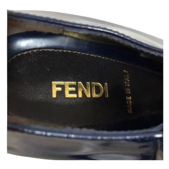 FENDI Navy Patent Leather  Peep-Toe Platform Ankle Booties:Size:36.5..US(5.5)