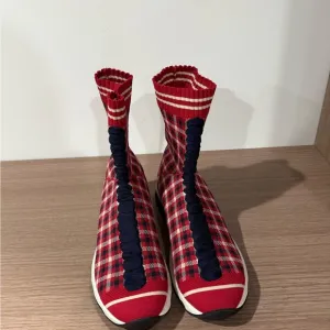 Fendi Red and Black Boots with Waterproof Design