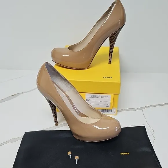 Fendi Women's Tan Patent Leather Pumps