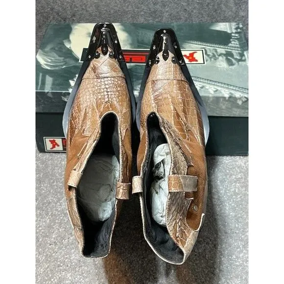 Fiesso by Aurelio Garcia Boots Mens 7 FI6054 Snakeskin Silver Tip Mid Calf Brown