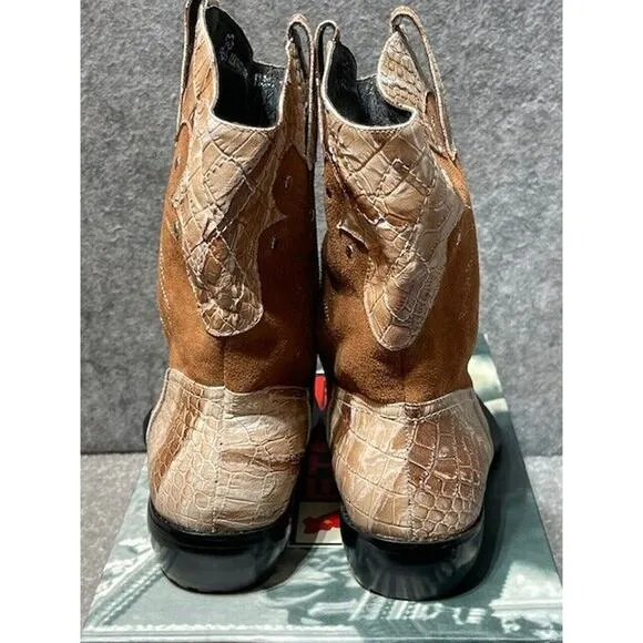 Fiesso by Aurelio Garcia Boots Mens 7 FI6054 Snakeskin Silver Tip Mid Calf Brown