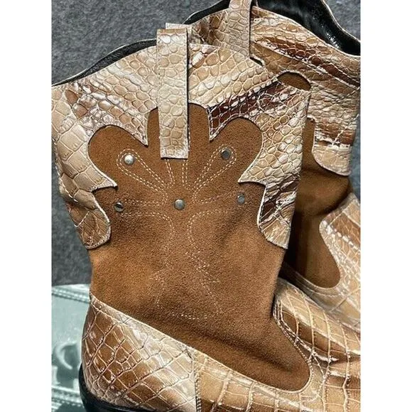 Fiesso by Aurelio Garcia Boots Mens 7 FI6054 Snakeskin Silver Tip Mid Calf Brown