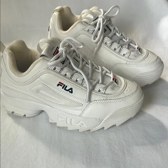 Fila Disruptor II Platform White Lace Up Low Top Sneaker Shoes Womens Size 7.5