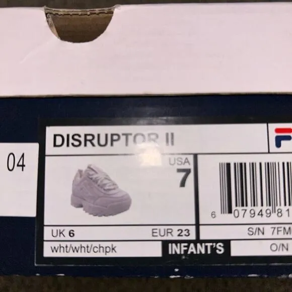 Fila Kids Disruptor 2 Platform Chucky Elevated Shoes Sneaker Peacoat White Sz 7