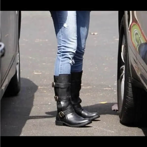 Fiorentini and Baker black mid calf size 8 leather boots with buckles.