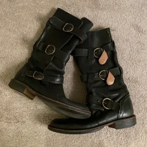Fiorentini and Baker black mid calf size 8 leather boots with buckles.