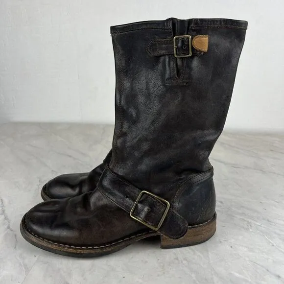 Fiorentini   Baker Boots 6 Women Brown Leather Buckle Mid Shaft Biker Italy 36