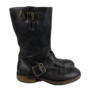 Fiorentini   Baker Boots 6 Women Brown Leather Buckle Mid Shaft Biker Italy 36