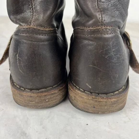 Fiorentini   Baker Boots 6 Women Brown Leather Buckle Mid Shaft Biker Italy 36