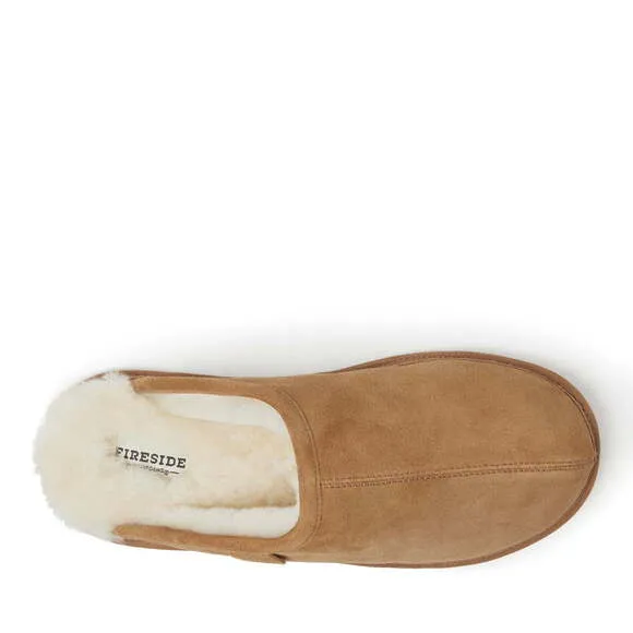 Fireside by Dearfoams Men Warwick Shearling Scuff Slipper Size US 13 Chestnut