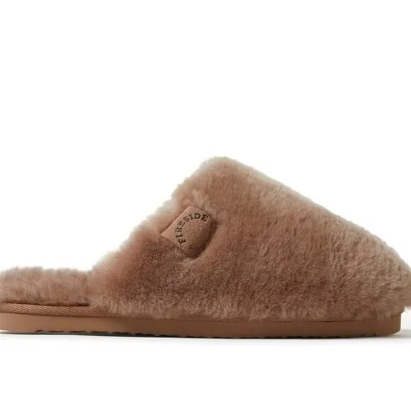 Fireside by Dearfoams Shelly Beach Shearling Slippers Driftwood 8 NWT IN PKG