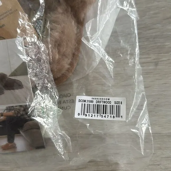 Fireside by Dearfoams Shelly Beach Shearling Slippers Driftwood 8 NWT IN PKG