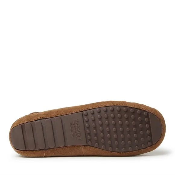 FIRESIDE MENS  DEARFOAMS GENUINE SHEARLING MOCCASIN SLIPPERS SIZE 9 CHESTNUT NEW