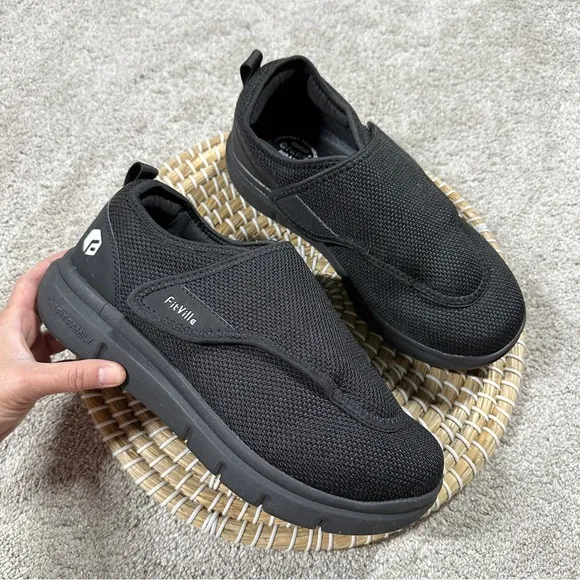 FitVille Men's EasyTop Wings Diabetic Comfort Shoes Orthopedic V2 Black 8.5EEW
