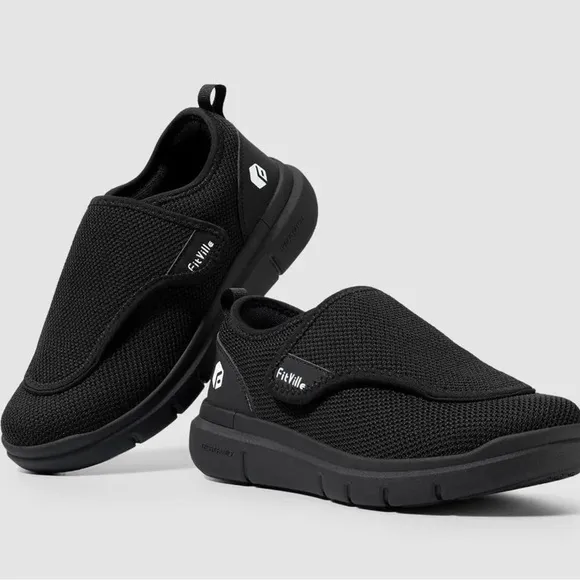 FitVille Men's EasyTop Wings Diabetic Comfort Shoes Orthopedic V2 Black 8.5EEW