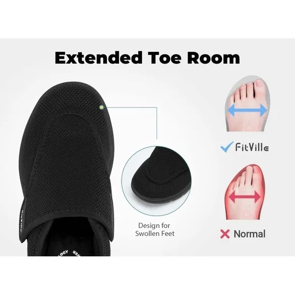 FitVille Men's EasyTop Wings Diabetic Comfort Shoes Orthopedic V2 Black 8.5EEW
