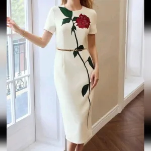 FLORAL PRINT CONTRAST SEQUIN SLIM FIT DRESS