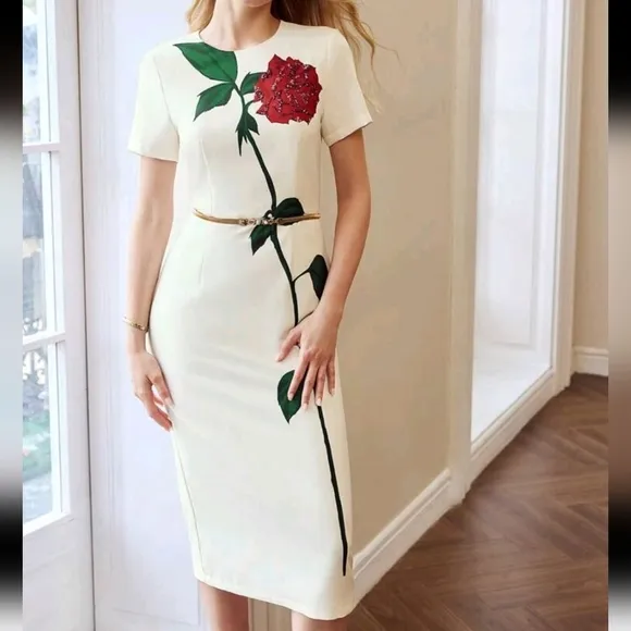 FLORAL PRINT CONTRAST SEQUIN SLIM FIT DRESS