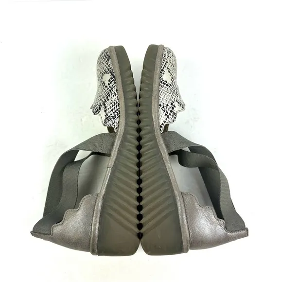 Fly London Lago Shoes 38 Gray Black Snakeskin Leather Criss Cross Ankle Strap