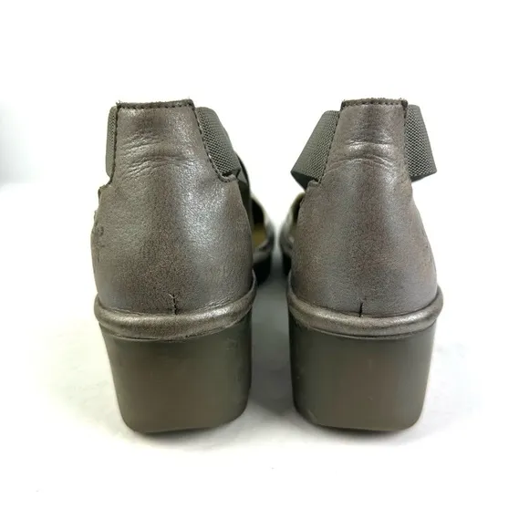 Fly London Lago Shoes 38 Gray Black Snakeskin Leather Criss Cross Ankle Strap