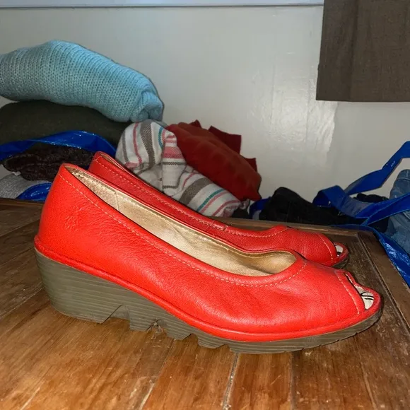 Fly London Red Wedge Shoes with Chunky Heel Staple Eclectic Bold Gently Used