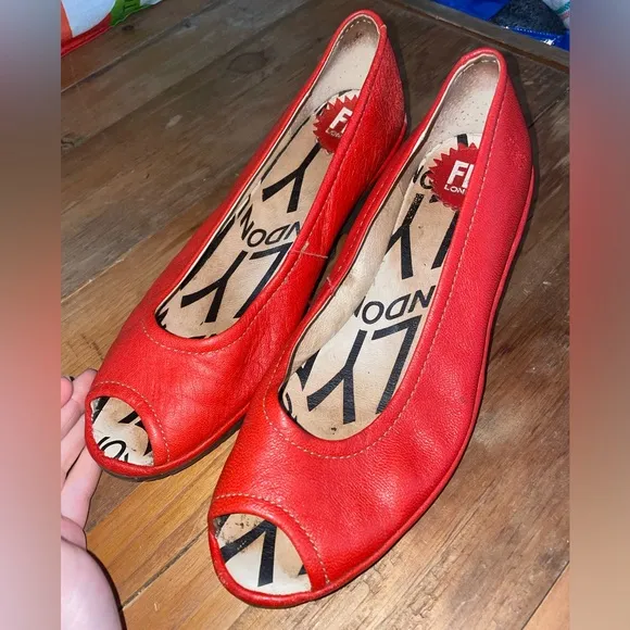 Fly London Red Wedge Shoes with Chunky Heel Staple Eclectic Bold Gently Used
