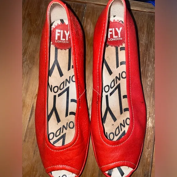 Fly London Red Wedge Shoes with Chunky Heel Staple Eclectic Bold Gently Used