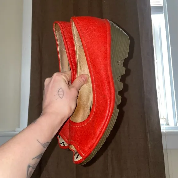 Fly London Red Wedge Shoes with Chunky Heel Staple Eclectic Bold Gently Used