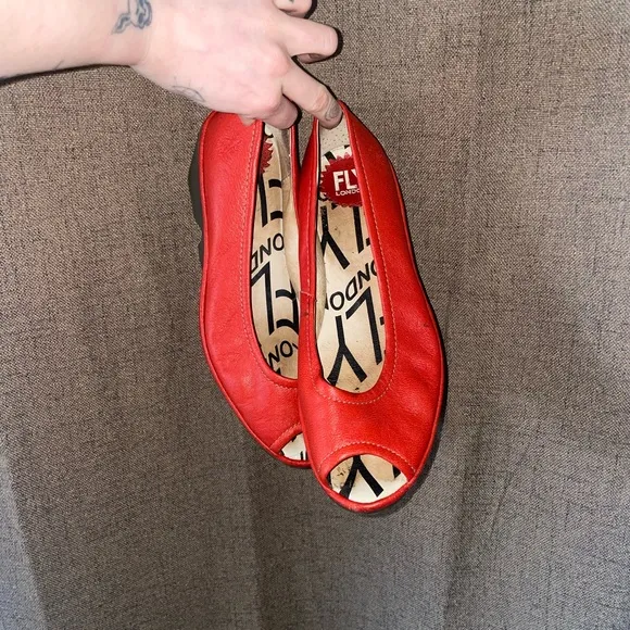 Fly London Red Wedge Shoes with Chunky Heel Staple Eclectic Bold Gently Used