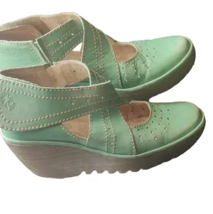 Fly London Women's Yepe Cross Strap Stylish Green Wedge Sandals Size 38 (7/7.5)