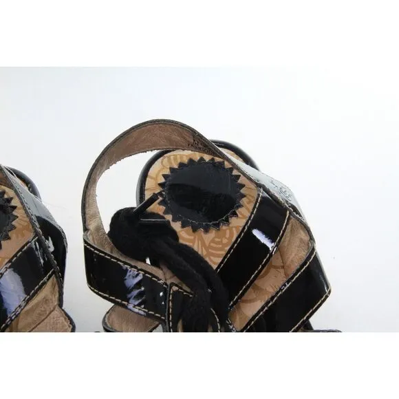 Fly London YITO Shoes Wedge Heels Womens Black Sandals Sz 40 Us 9