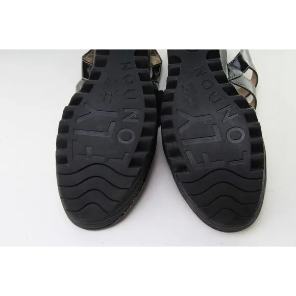 Fly London YITO Shoes Wedge Heels Womens Black Sandals Sz 40 Us 9